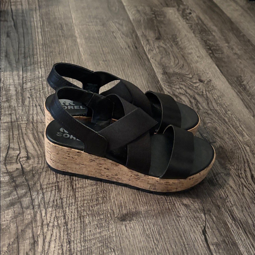 Sorel “Cameron” Flatform Sandals - Elastic Straps - Black - Size 7 - Picture 2 of 4